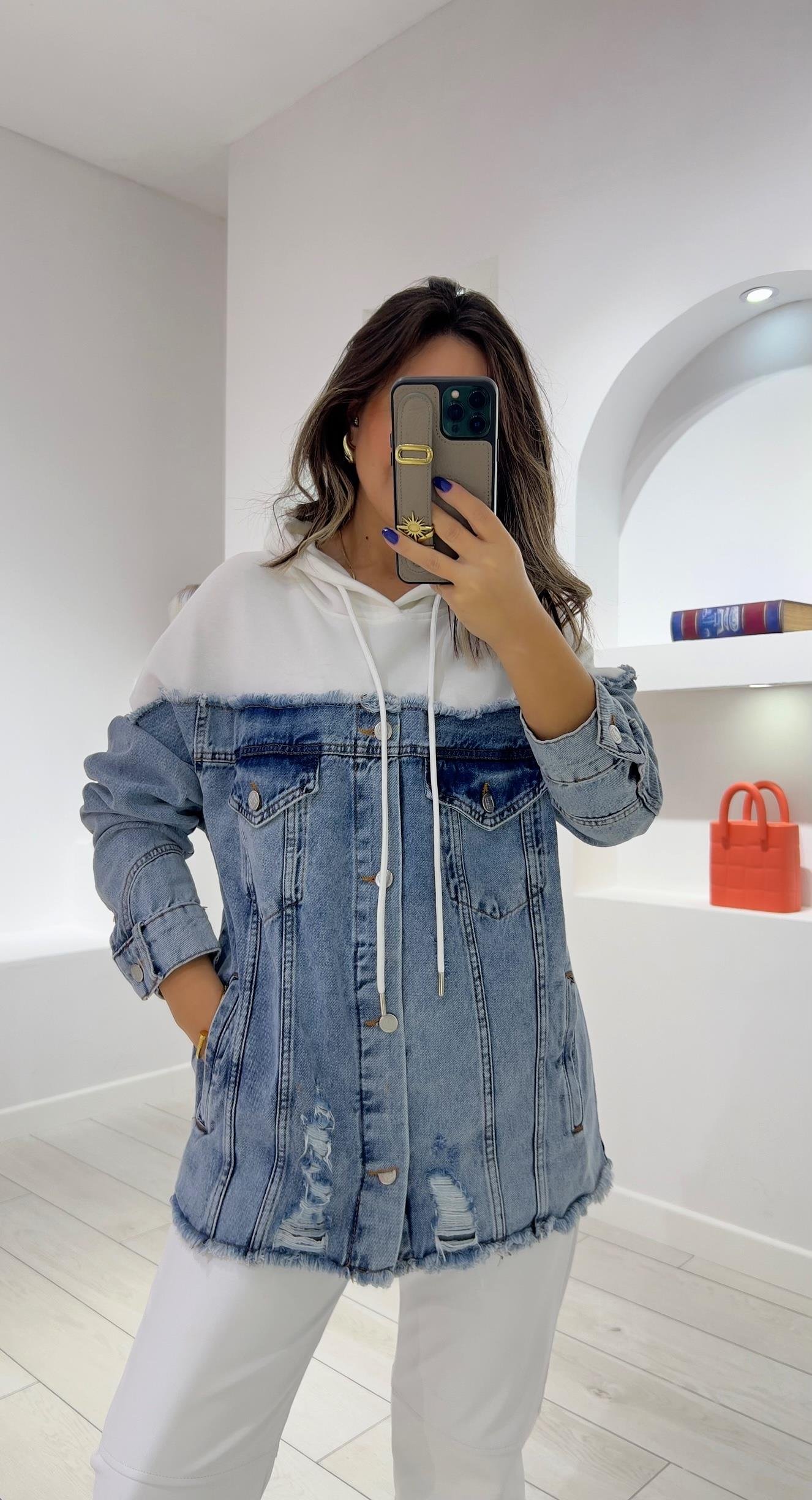 Sweat Detaylı Denim Ceket