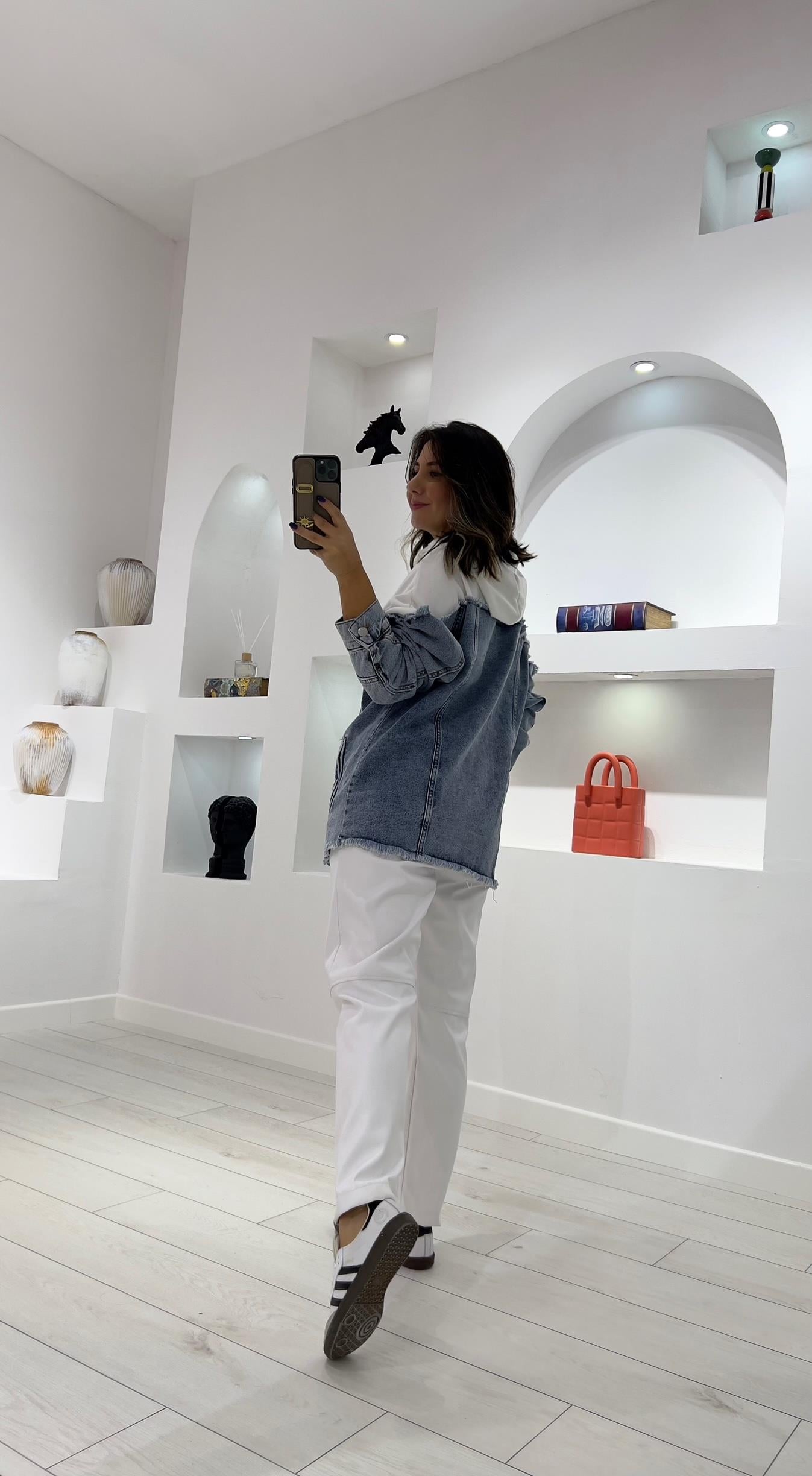 Sweat Detaylı Denim Ceket