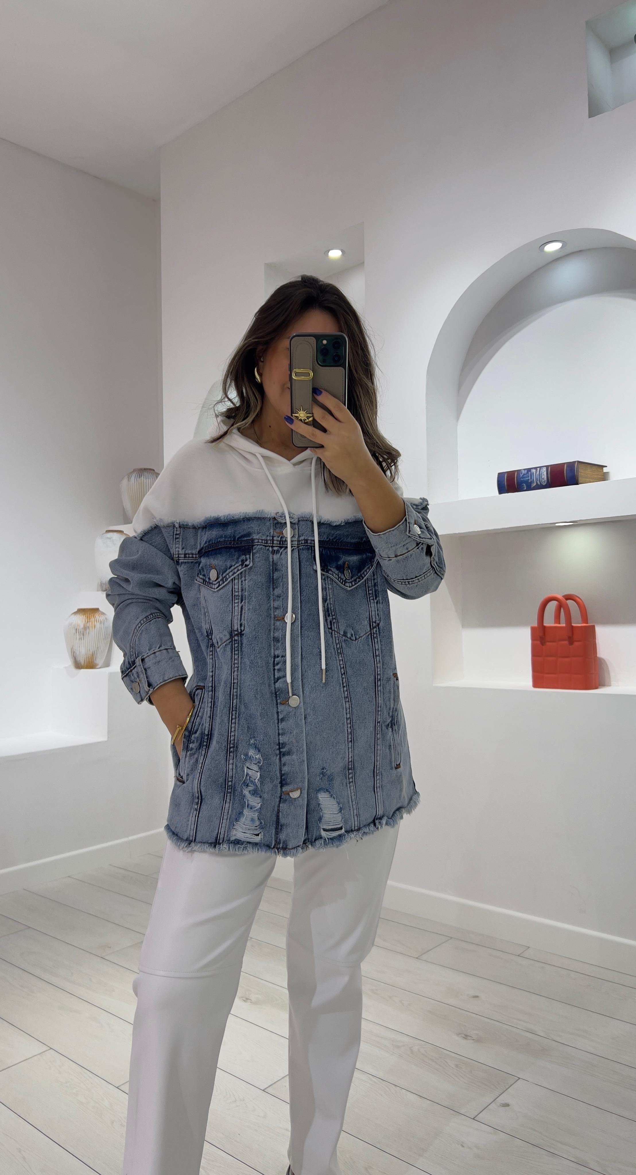 Sweat Detaylı Denim Ceket