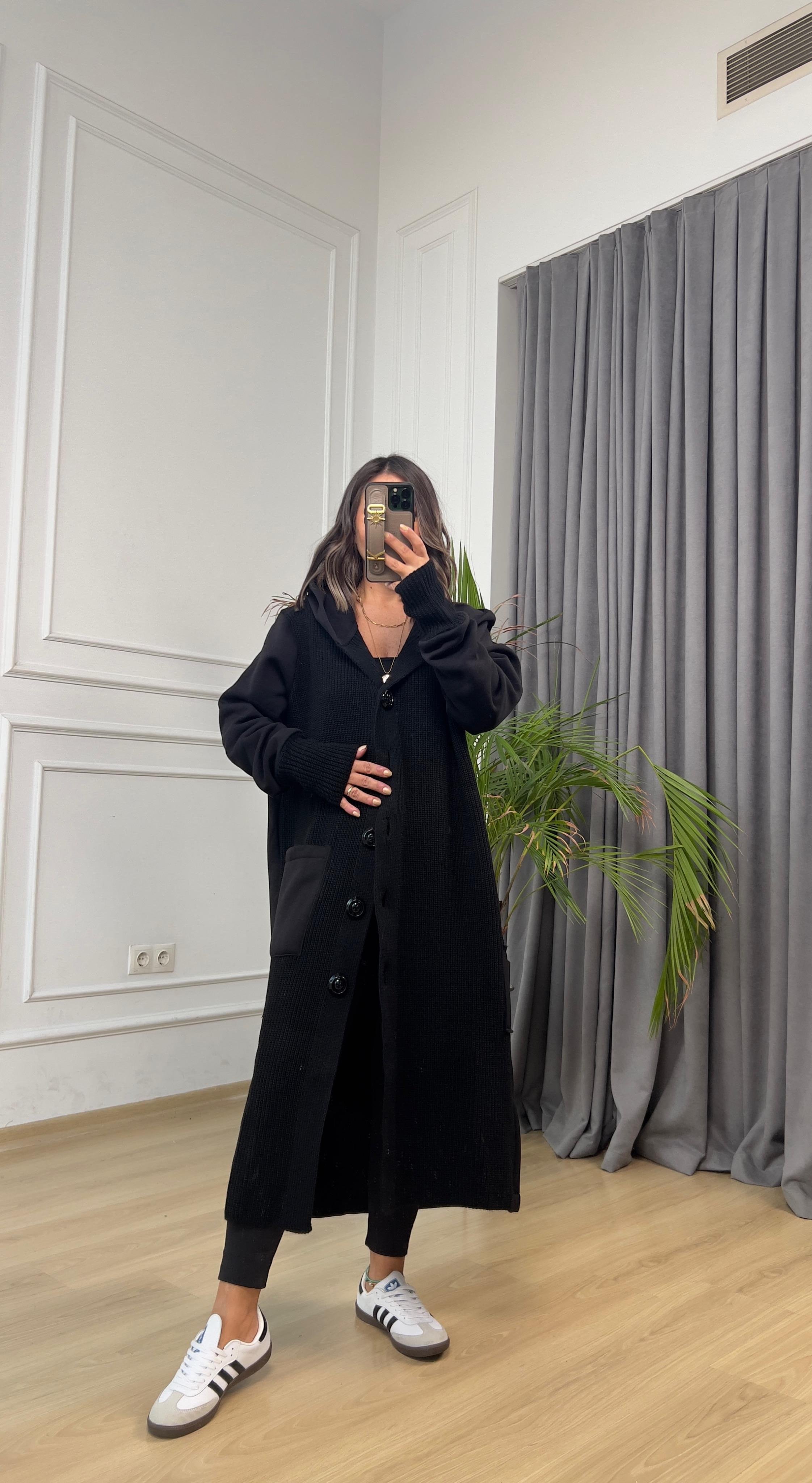 Sweat Detaylı Kapişonlu Hırka 