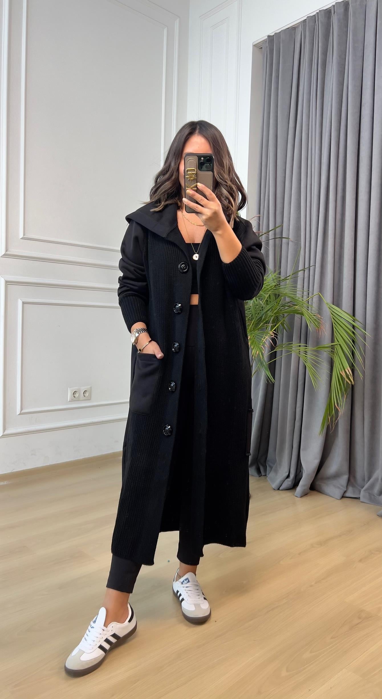 Sweat Detaylı Kapişonlu Hırka 