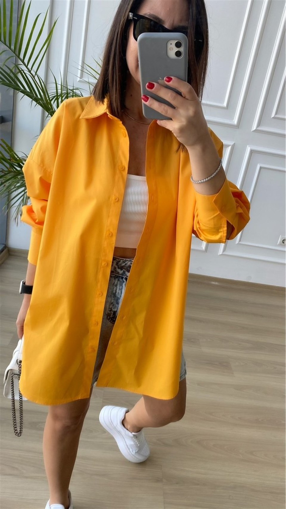 Turuncu Oversize Poplin Gömlek