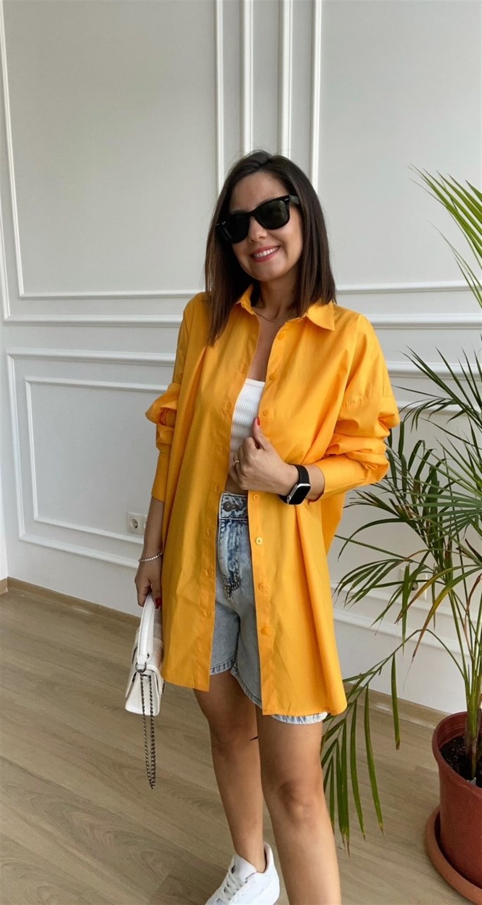 Turuncu Oversize Poplin Gömlek
