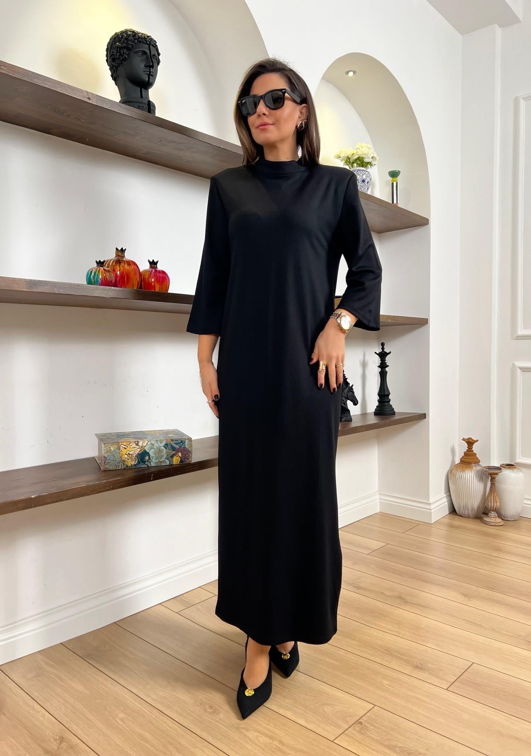 Vatkalı Basic Siyah Elbise