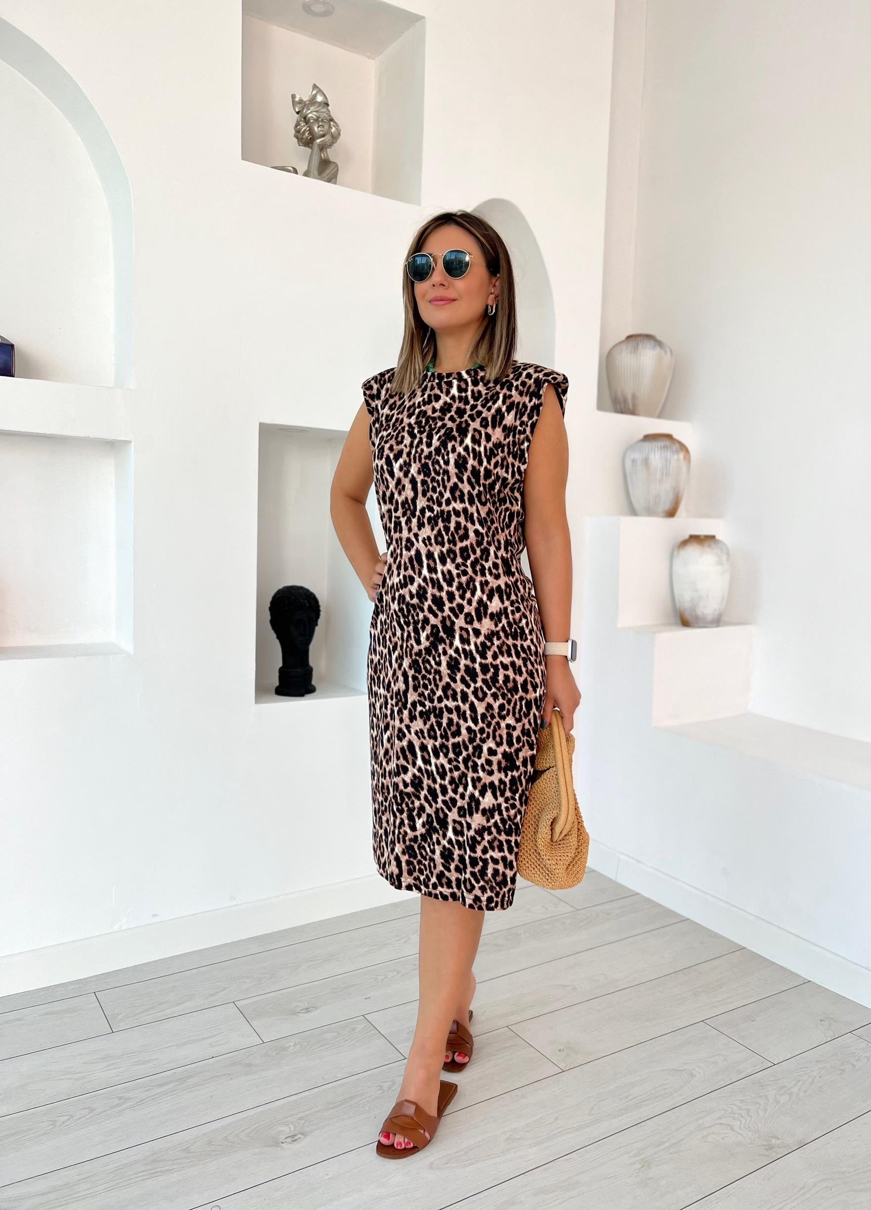 Vatkalı Leopar Elbise 
