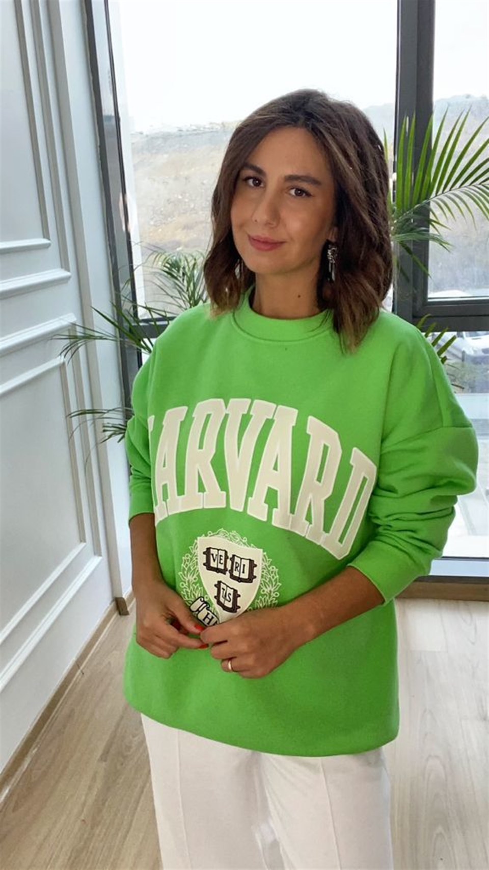 Yeşil Harvard Yazılı Sweatshirt