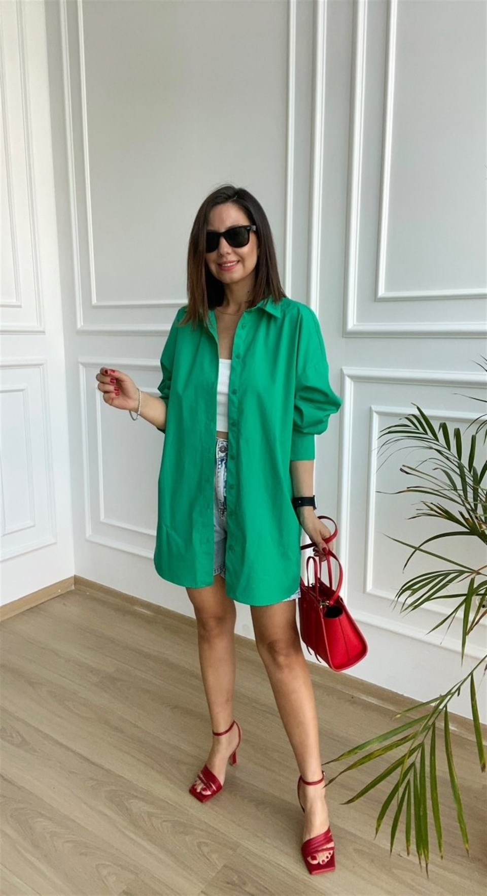 Yeşil Oversize Poplin Gömlek