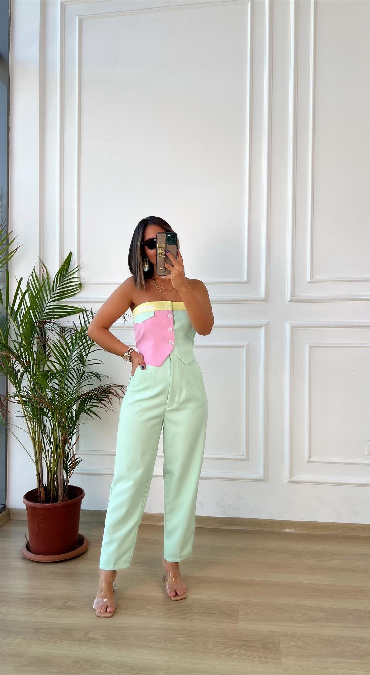 Yeşil Pens Destaylı Pantolon