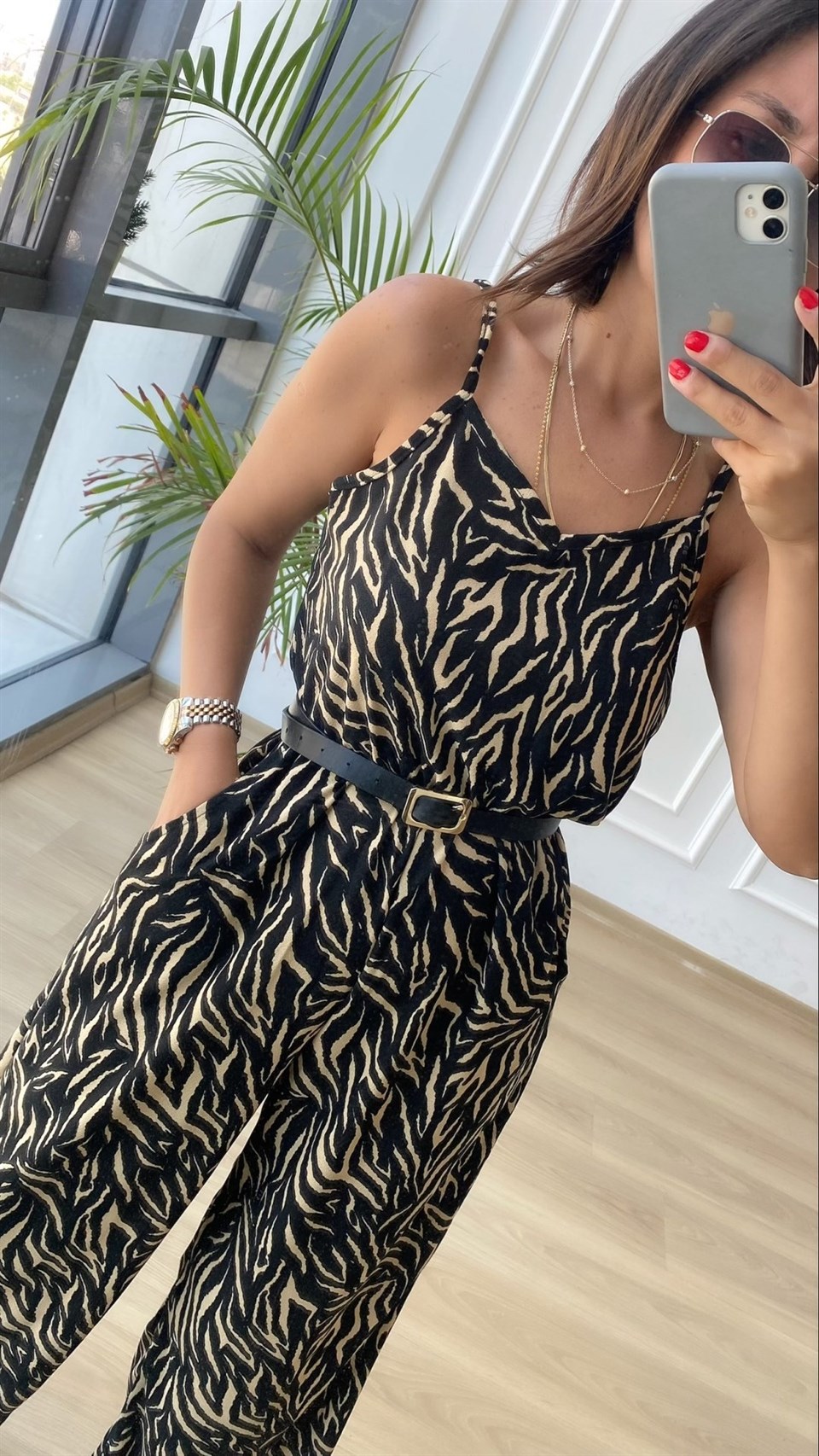 Zebra Desen Askılı Tulum