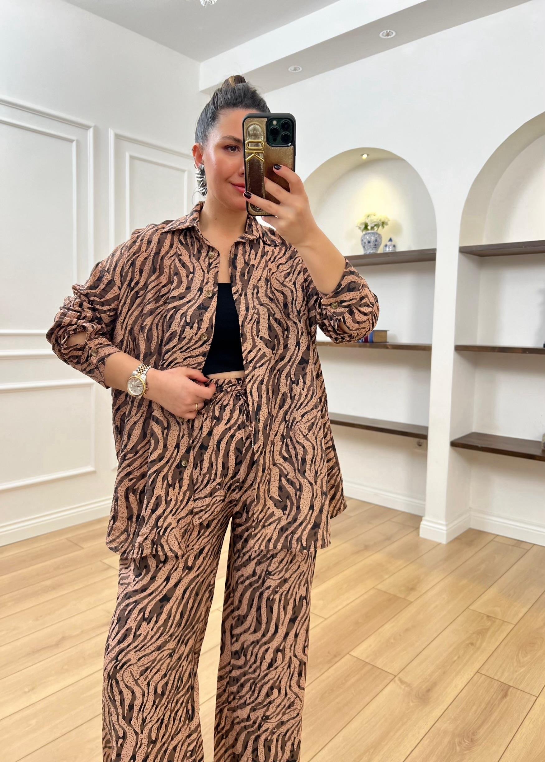 Zebra Desen Kahverengi Takım