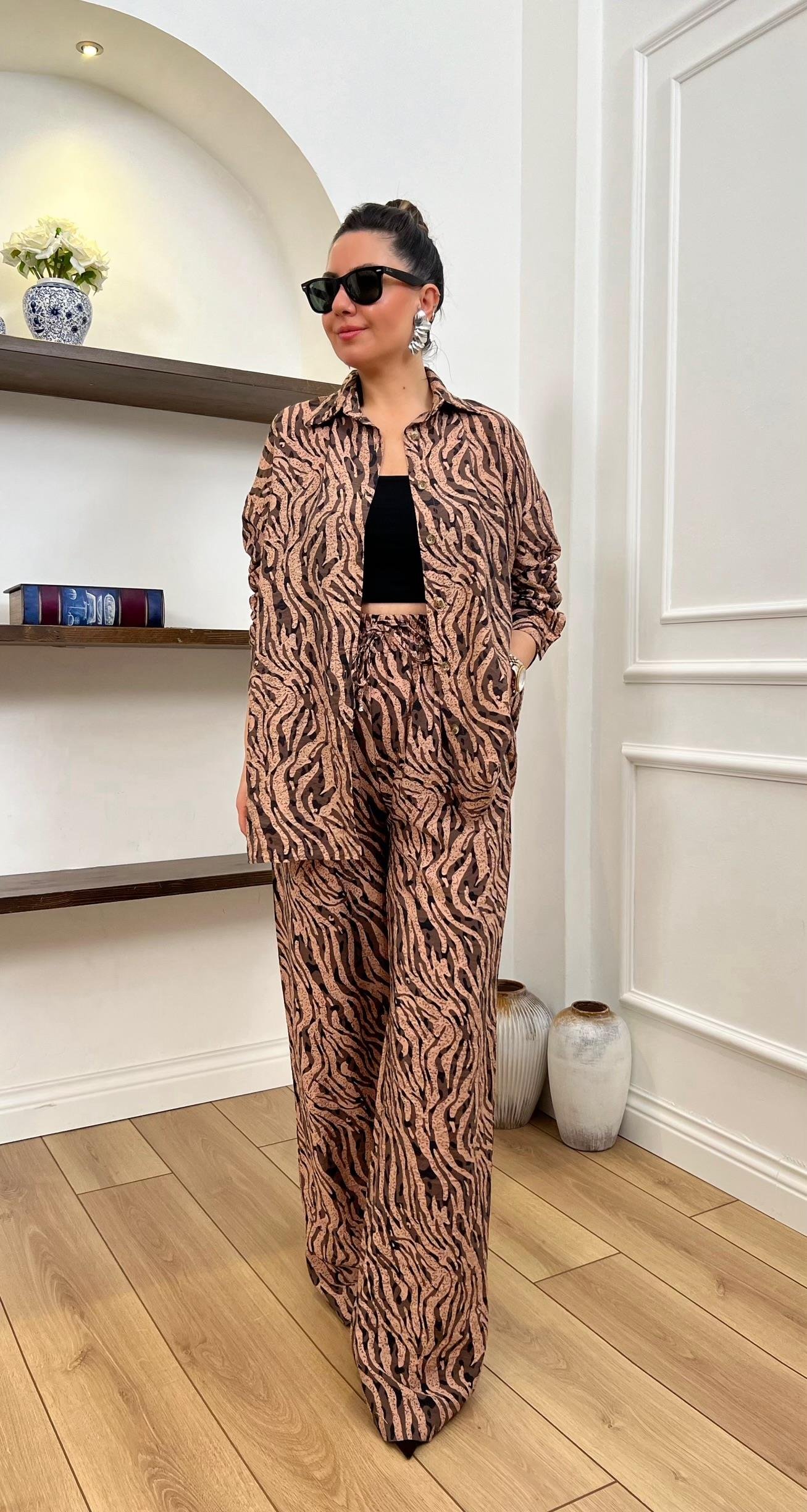 Zebra Desen Kahverengi Takım
