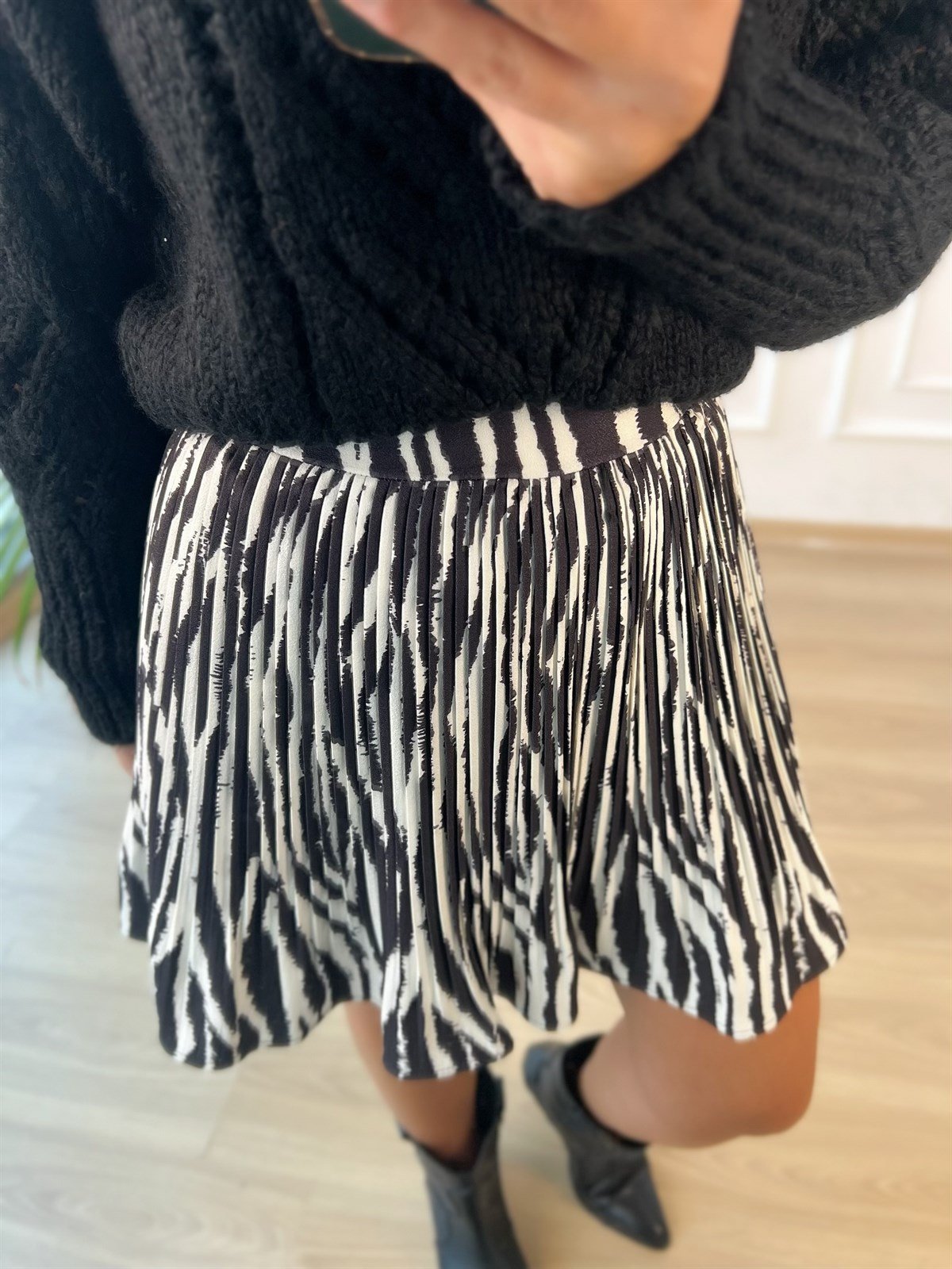Zebra Desen Pileli Şort Etek