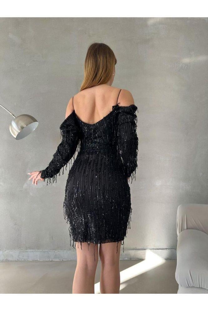 bordo ince askılı astarlı pul payet mini abiye elbise