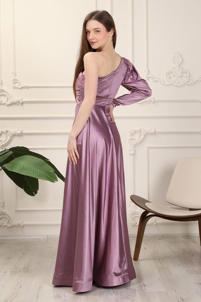 Etek Yırtmaçlı Taşlı Lila Abiye Elbise