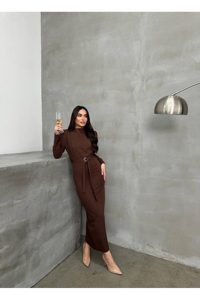 Kadın Bej Krep Kumaş Degaje Yaka Kalem Abiye Elbise