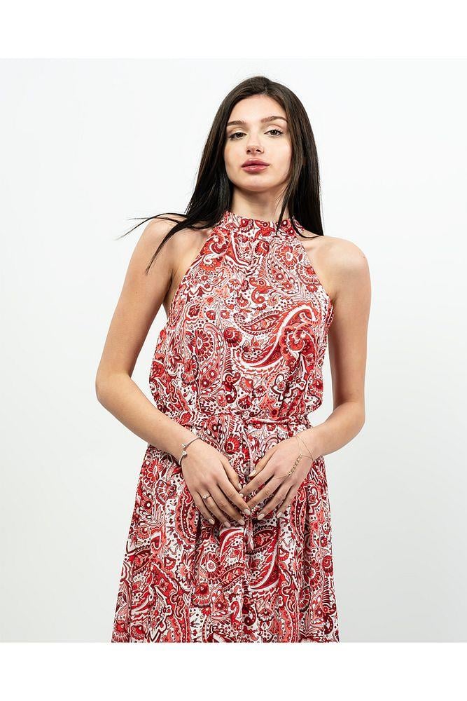 Kadın Mavi Halter Yaka Maxi Abiye Elbise