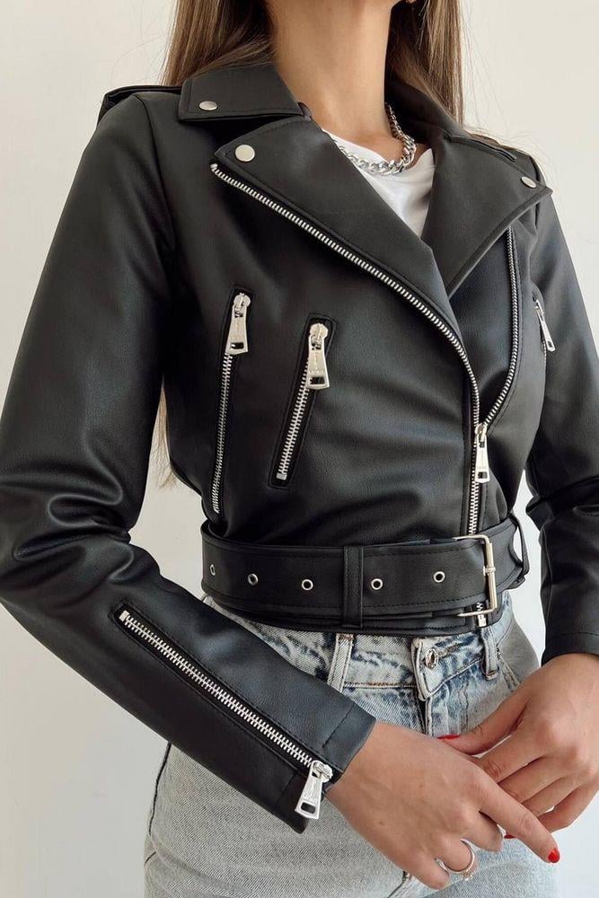 Kadın Siyah Biker Deri Ceket