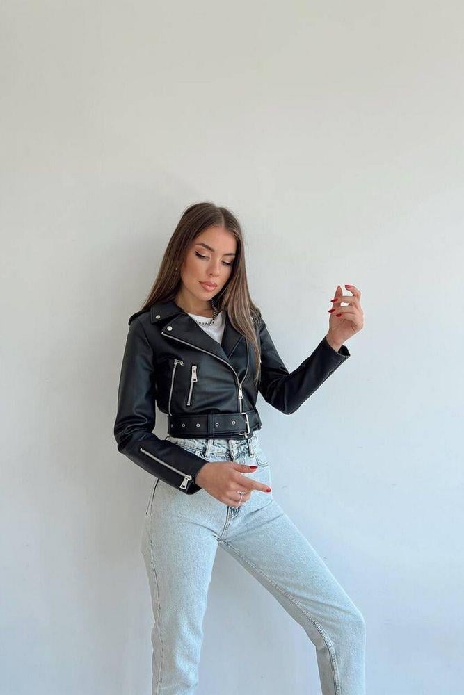 Kadın Siyah Biker Deri Ceket