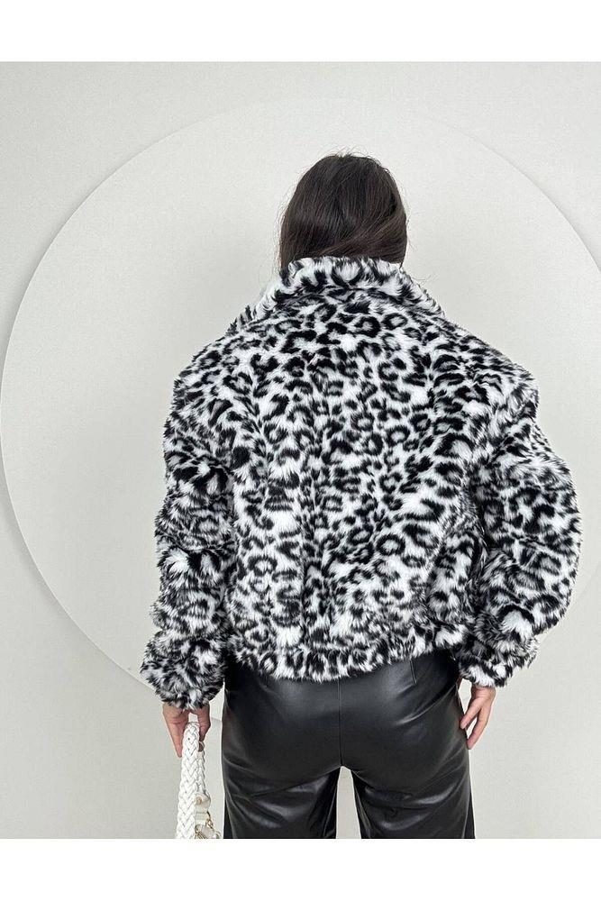 Leopar Desen Fermuarlı Peluş Mont