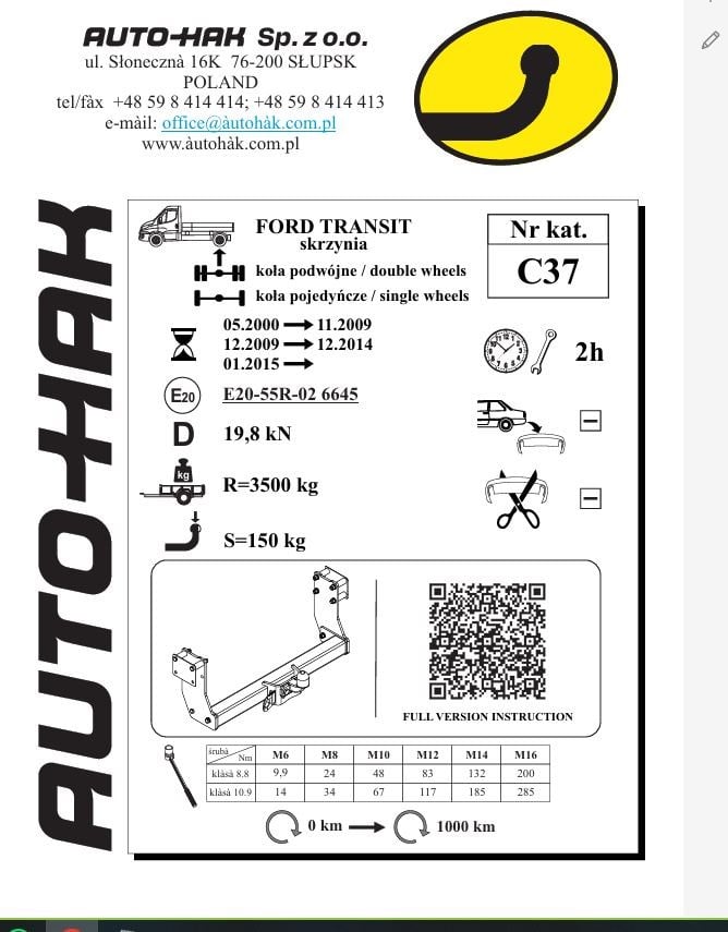 Ford Transit Çeki Demiri , Flanslı tip  (2000 - 2026)