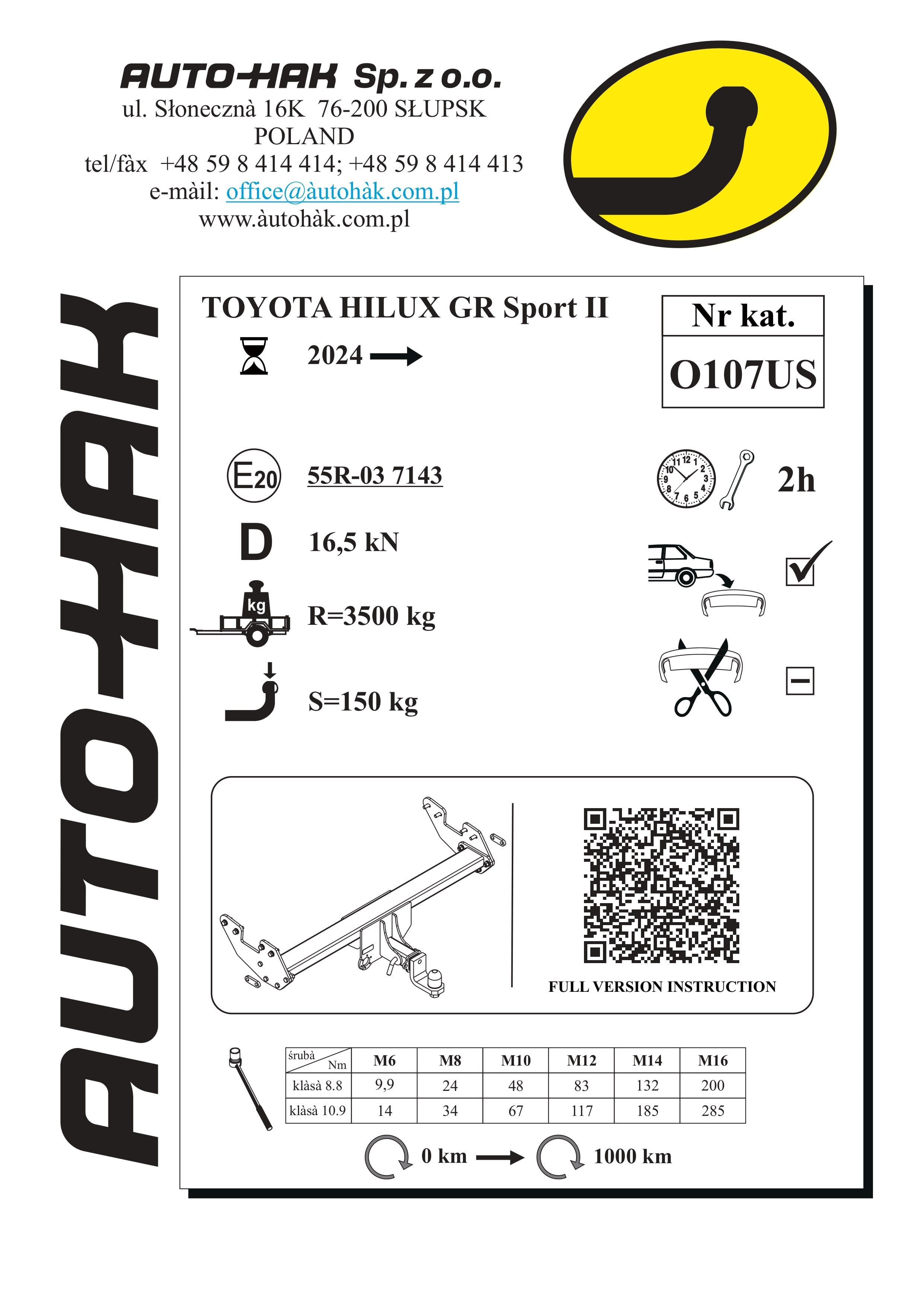 TOYOTA HILUX GR Sport II USA Amarikan Model Çeki Demiri 2024 - )