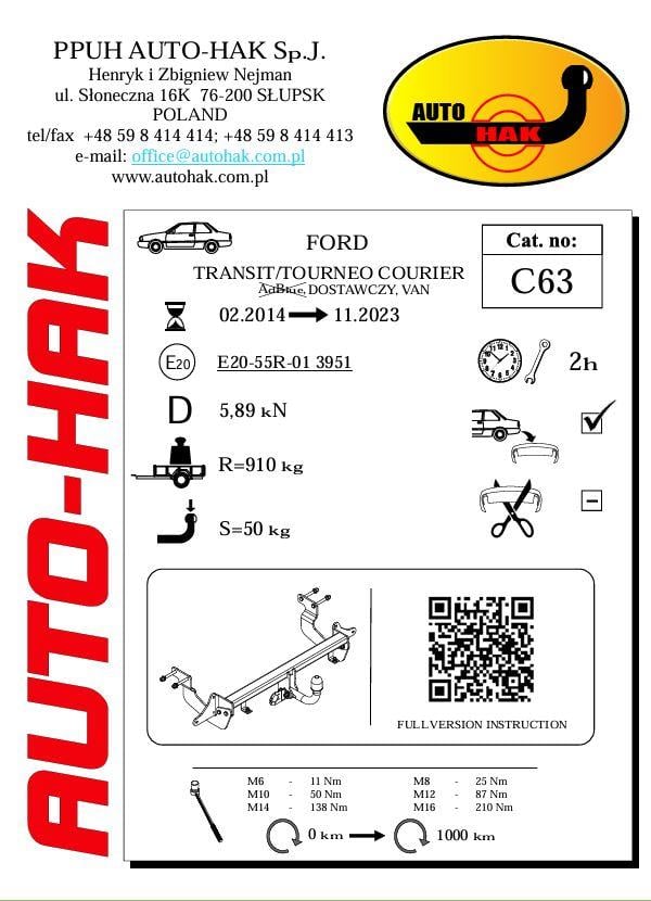 Ford Transit Courier Çeki Demiri , Kuğu Boynu - Sabit (2014 - 2023 )