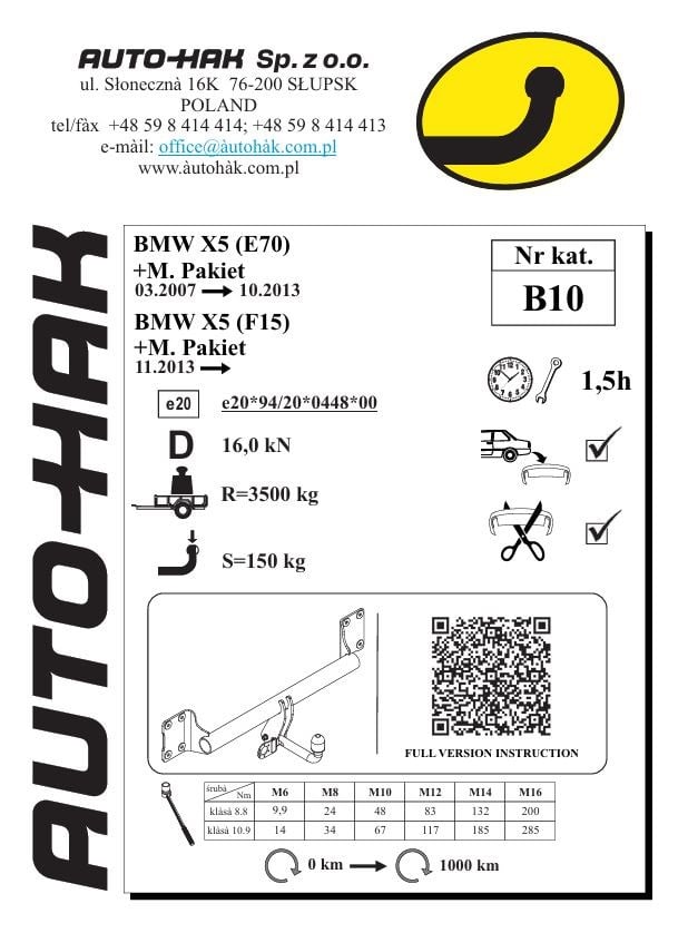 Bmw X5 Serisi ( E70 / F15 ),X6 (F16)  Çeki Demiri , Kuğu Boynu - Sabit (2007- )