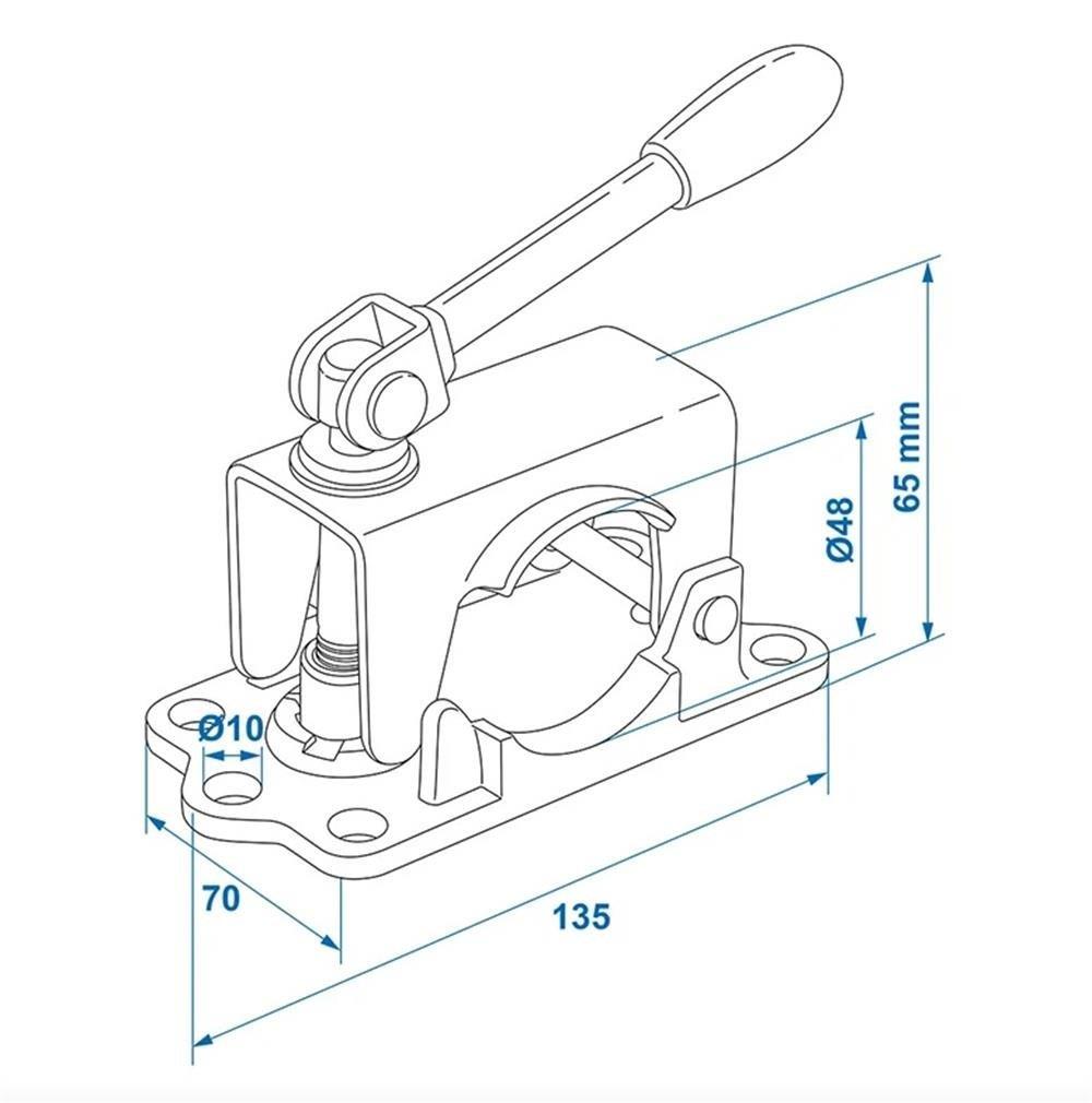 Römork & Karavan Destek Tekerleği Kelepçesi - Mafsallı - 6 Delikli - 48 mm