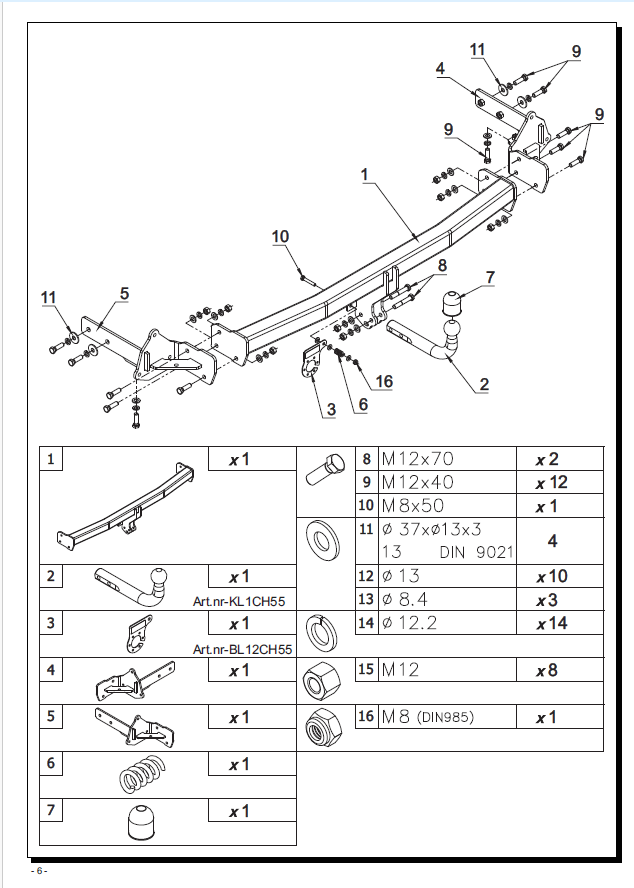 CHRYSLER PACIFICA Çeki Demiri , Kuğu Boynu - Sabit (02.2016 -) -