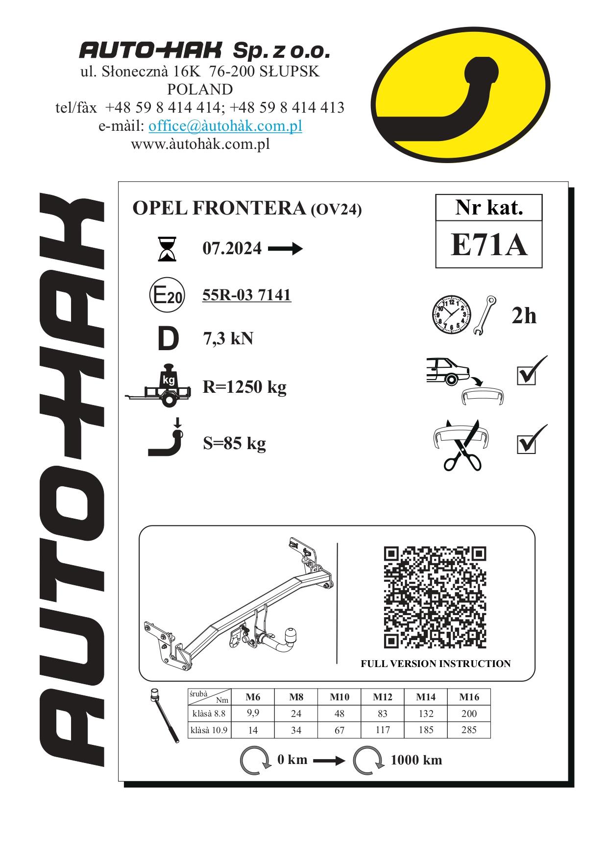 Opel Frontera (OV24),Çeki Demiri, Kuğu Boynu - Çeki Demiri (07.2024- )