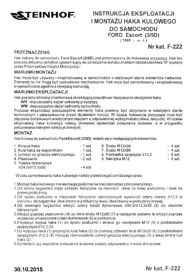 Ford Escort Çeki Demiri , Kuğu Boynu (3/5D) Sabit (1991-)