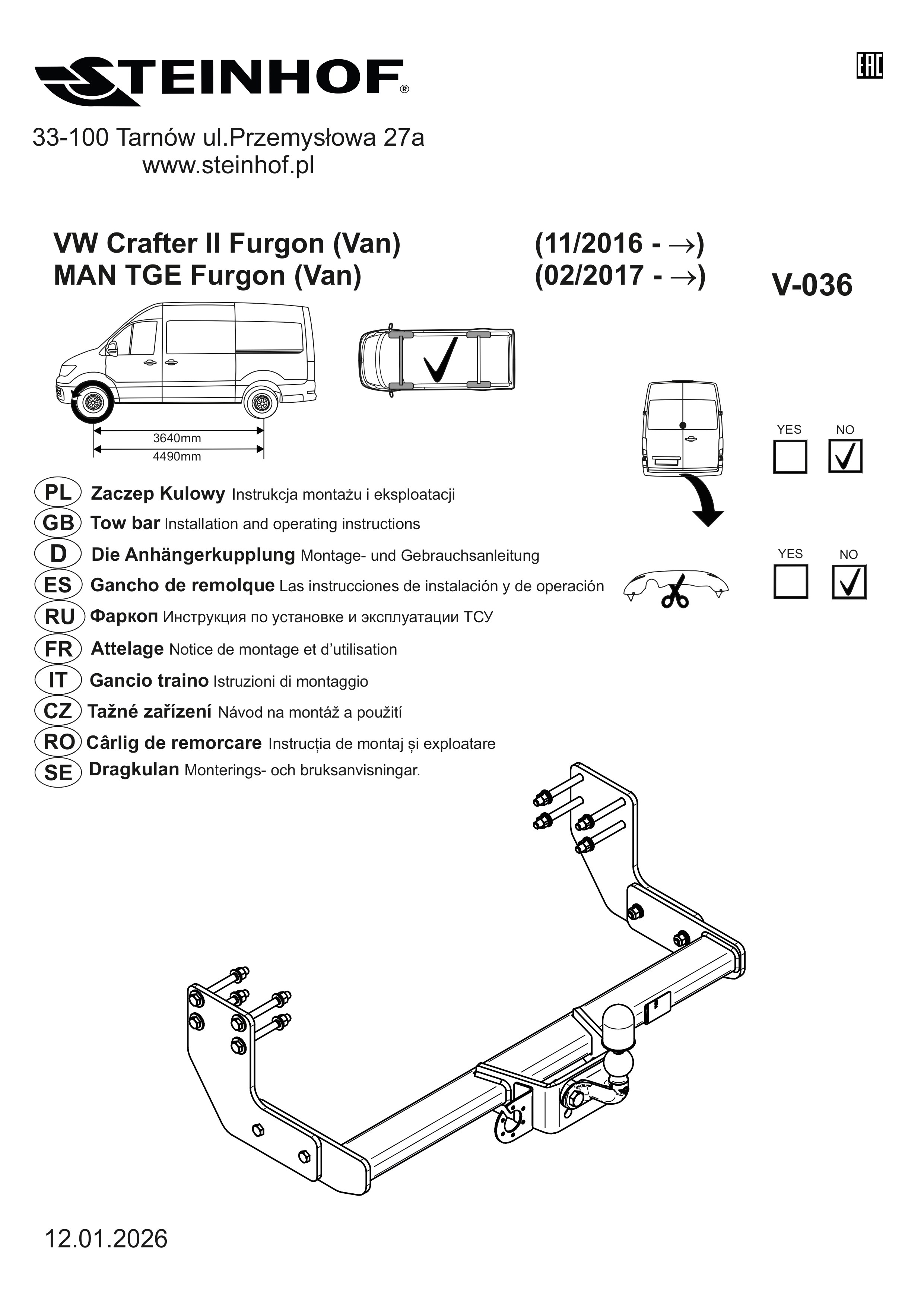 VW Crafter II Furgon (Van)  11/2016 -) ÇEKİ DEMİRİ