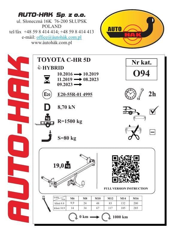 Toyota C-HR Çeki Demiri , Kuğu Boynu - Sabit (2016 -  )