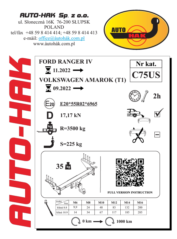 Ford Ranger II (2/4WD) / Wolkwagen Amarok USA AMARİKAN MODEL Çeki Demiri (2022+)