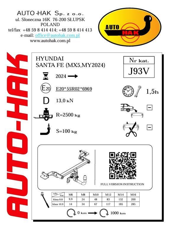 Hyundai Santa Fe 5D Çeki Demiri , Dikey, Sökülebilir ,Anahtarlı,(2024 -  )