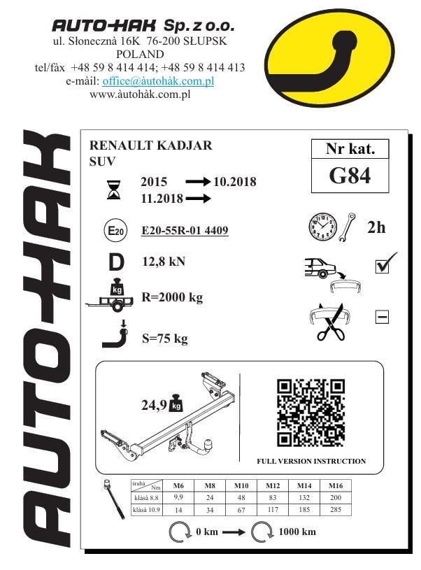 Renault Kadjar Çeki Demiri , Kuğu Boynu - Sabit (2015 -  )