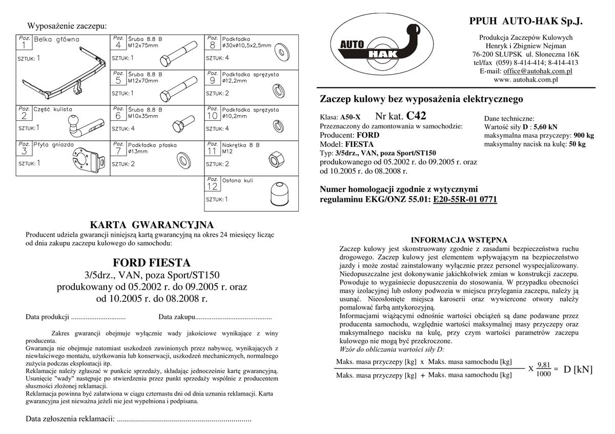 Ford Fiesta  Çeki Demiri 