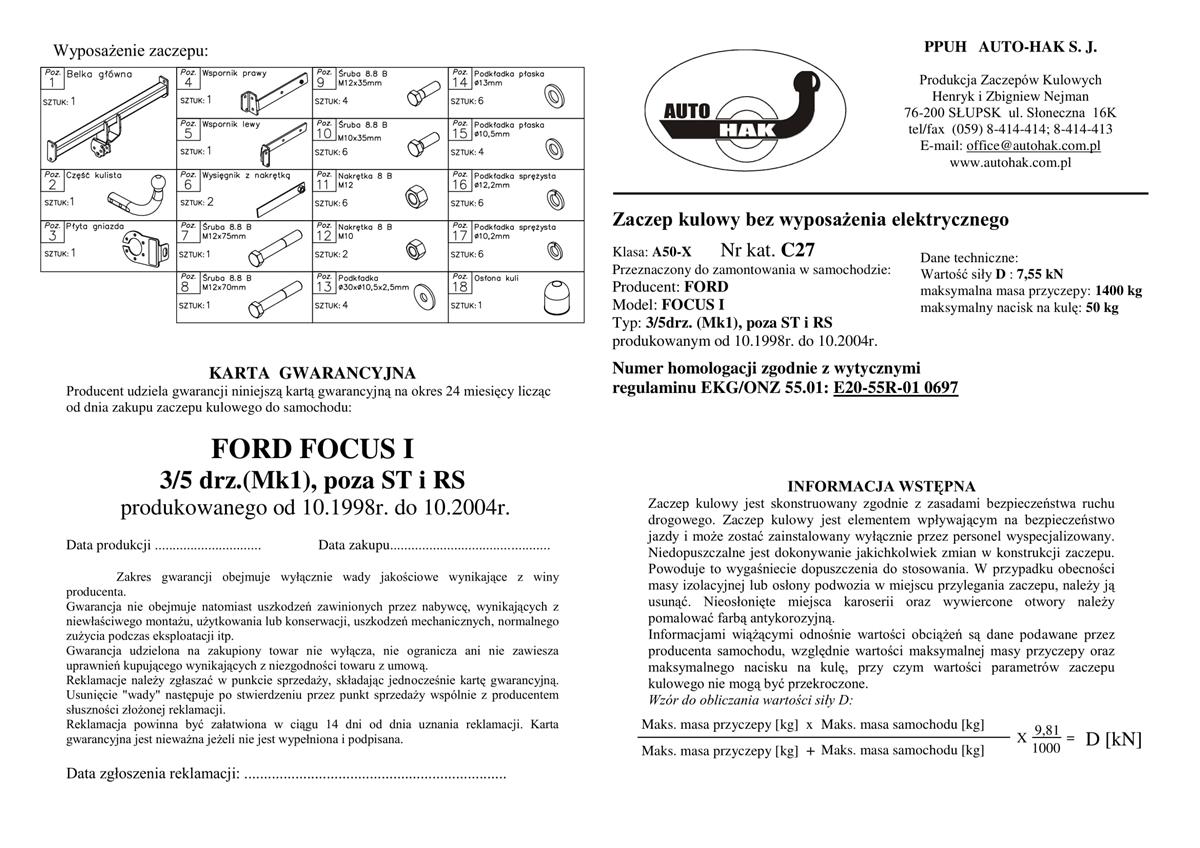 Ford Focus  Çeki Demiri 