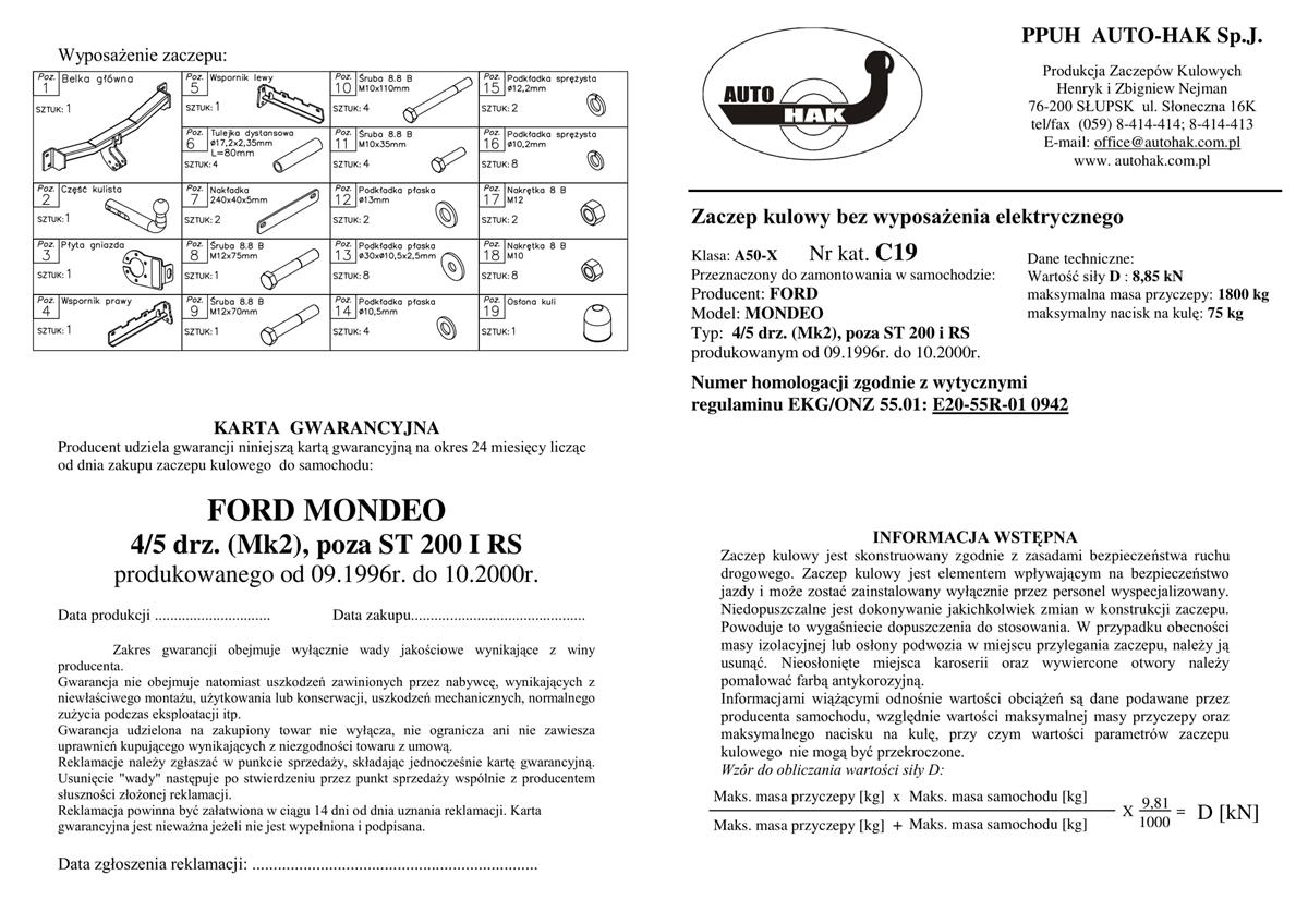 Ford Mondeo 2  Çeki Demiri 