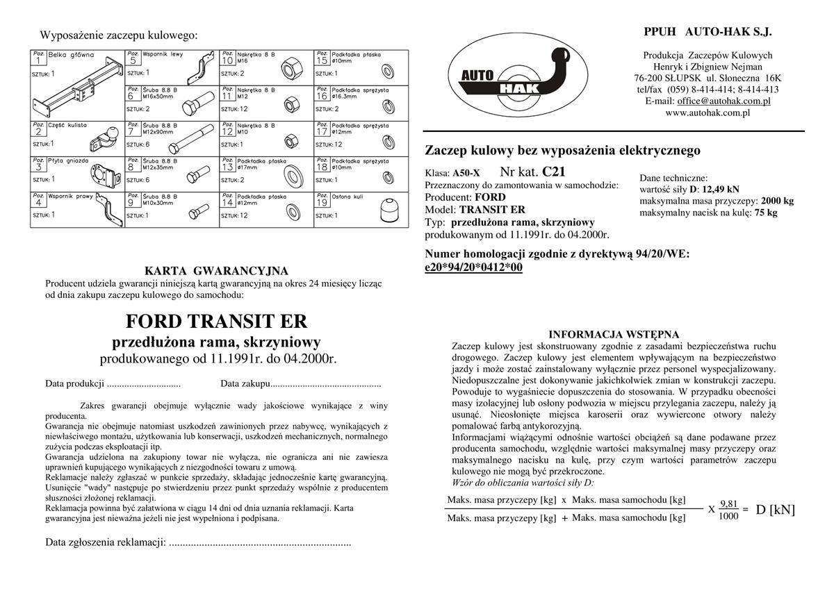 Ford Transit  Çeki Demiri 