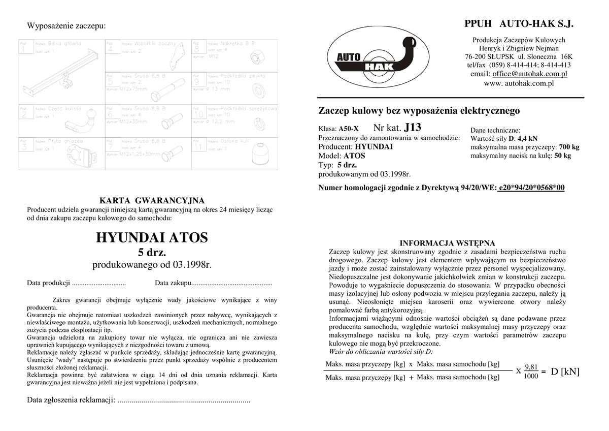 Hyundai Atos 5 Çeki Demiri