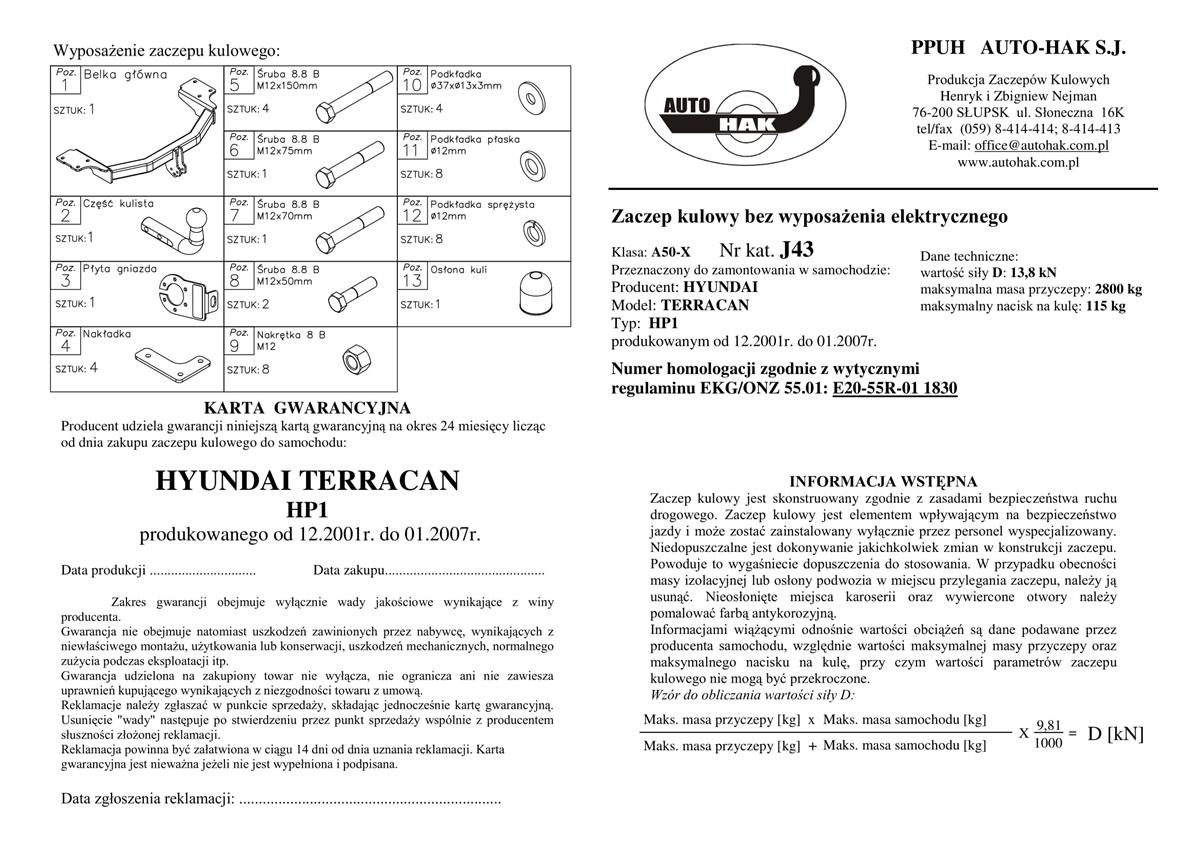 Hyundai Terracan Çeki Demiri