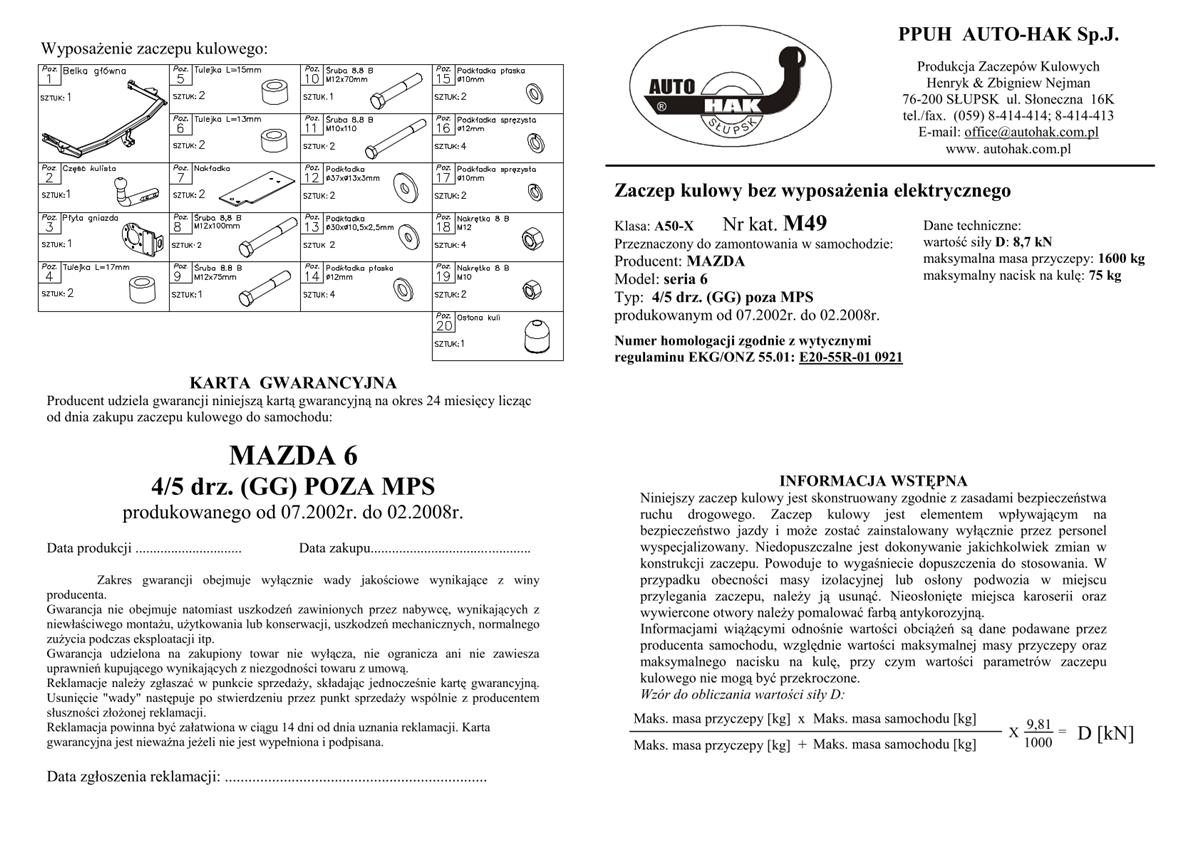 Mazda Serla 6 Çeki Demiri