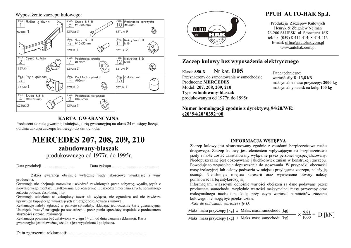 Mercedes 207-208-209-210 Ceki Demirı