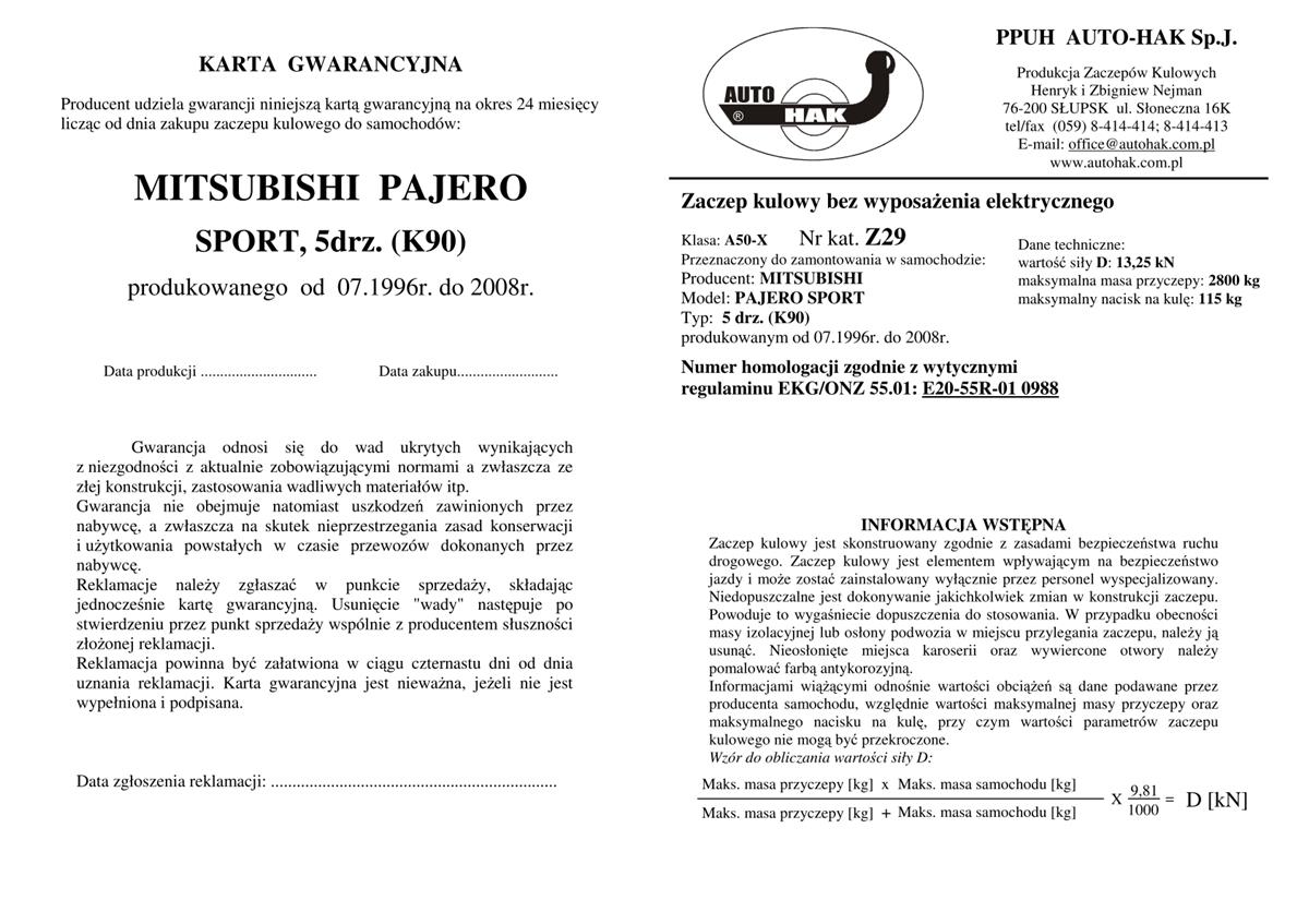Mıtsubıshı Pajero Sport Çeki Demiri