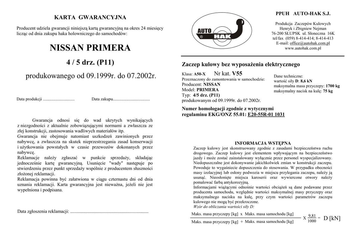 Nıssan Prımera  Çeki Demiri