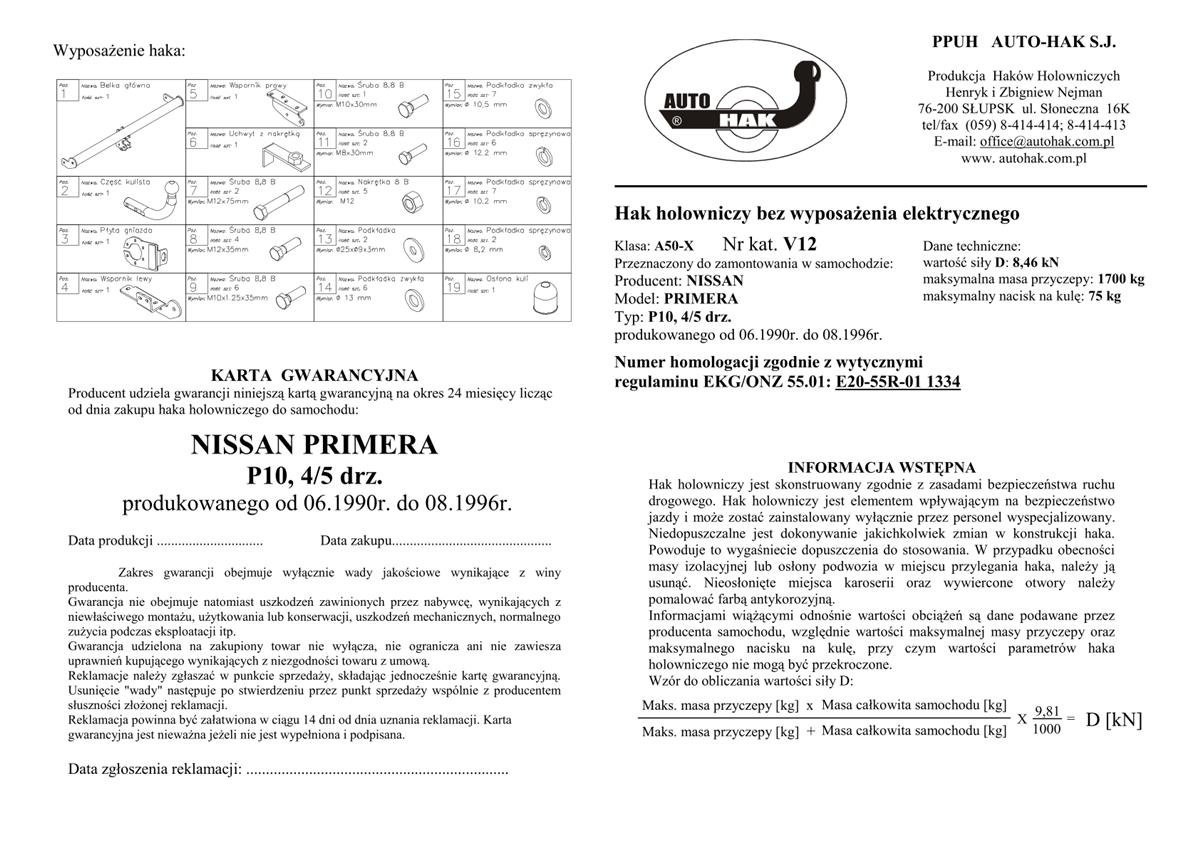 Nıssan Prımera  Çeki Demiri