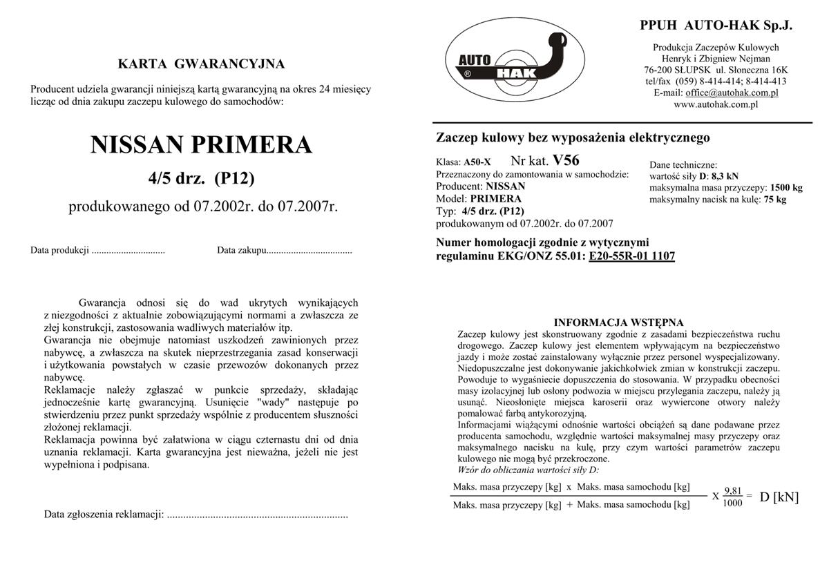 Nıssan Prımera  Çeki Demiri