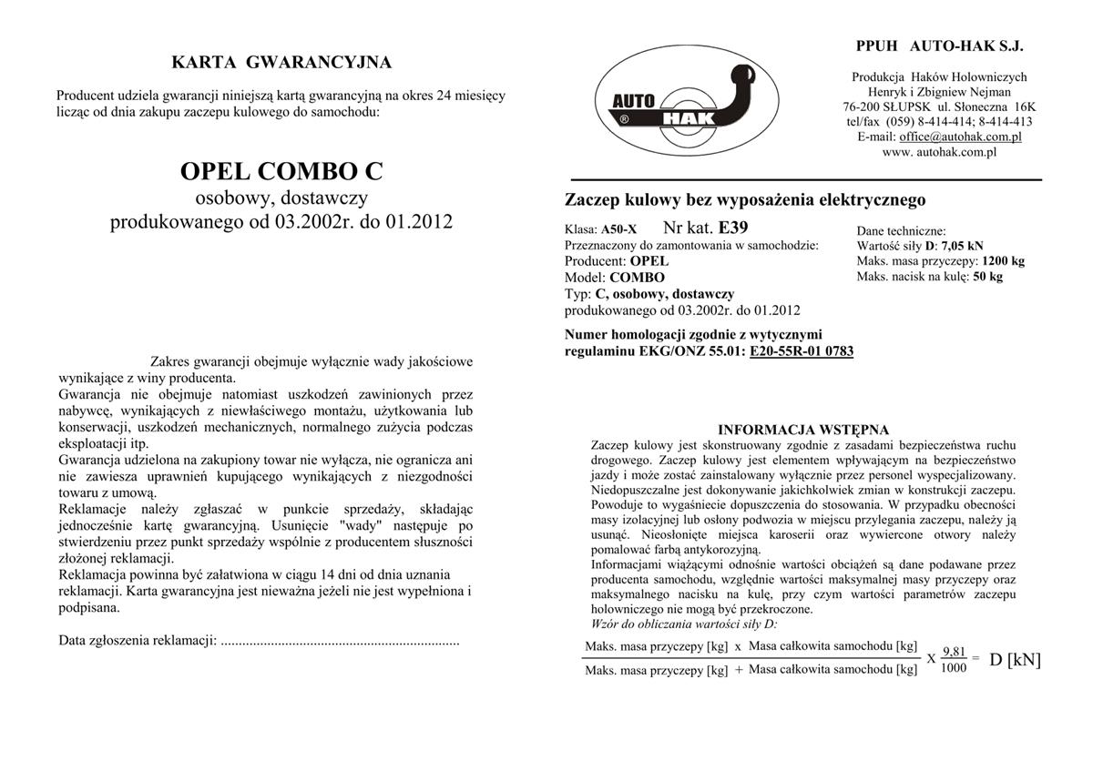 Opel Combo Çeki Demiri