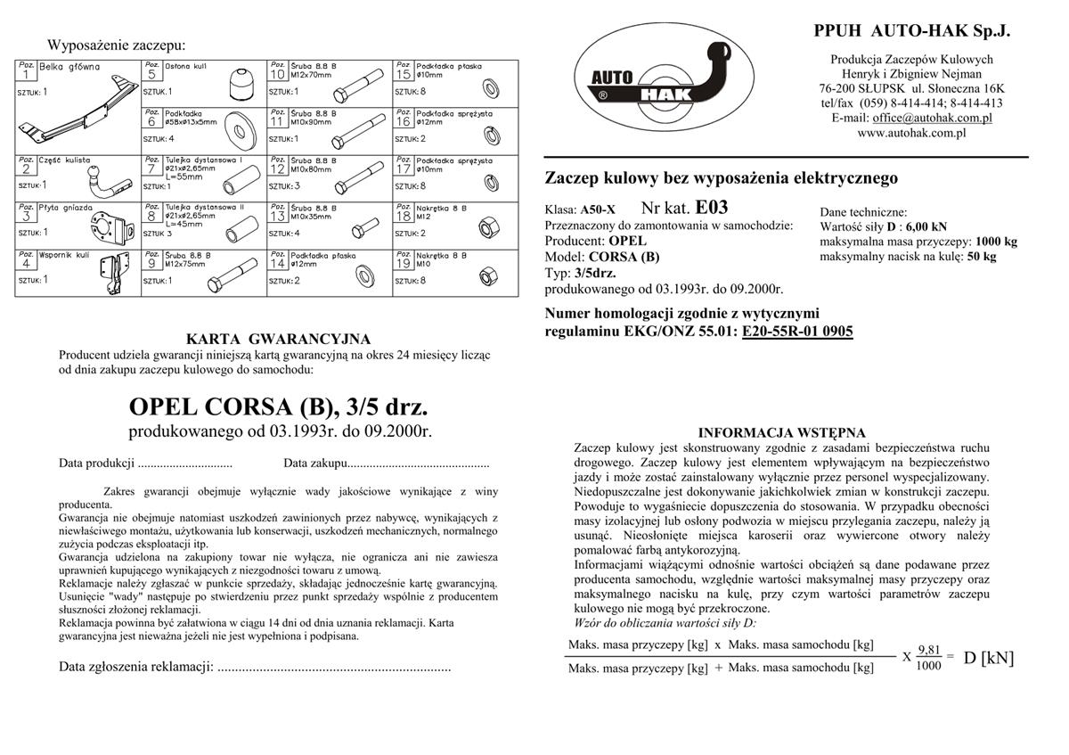 Opel Corsa Çeki Demiri